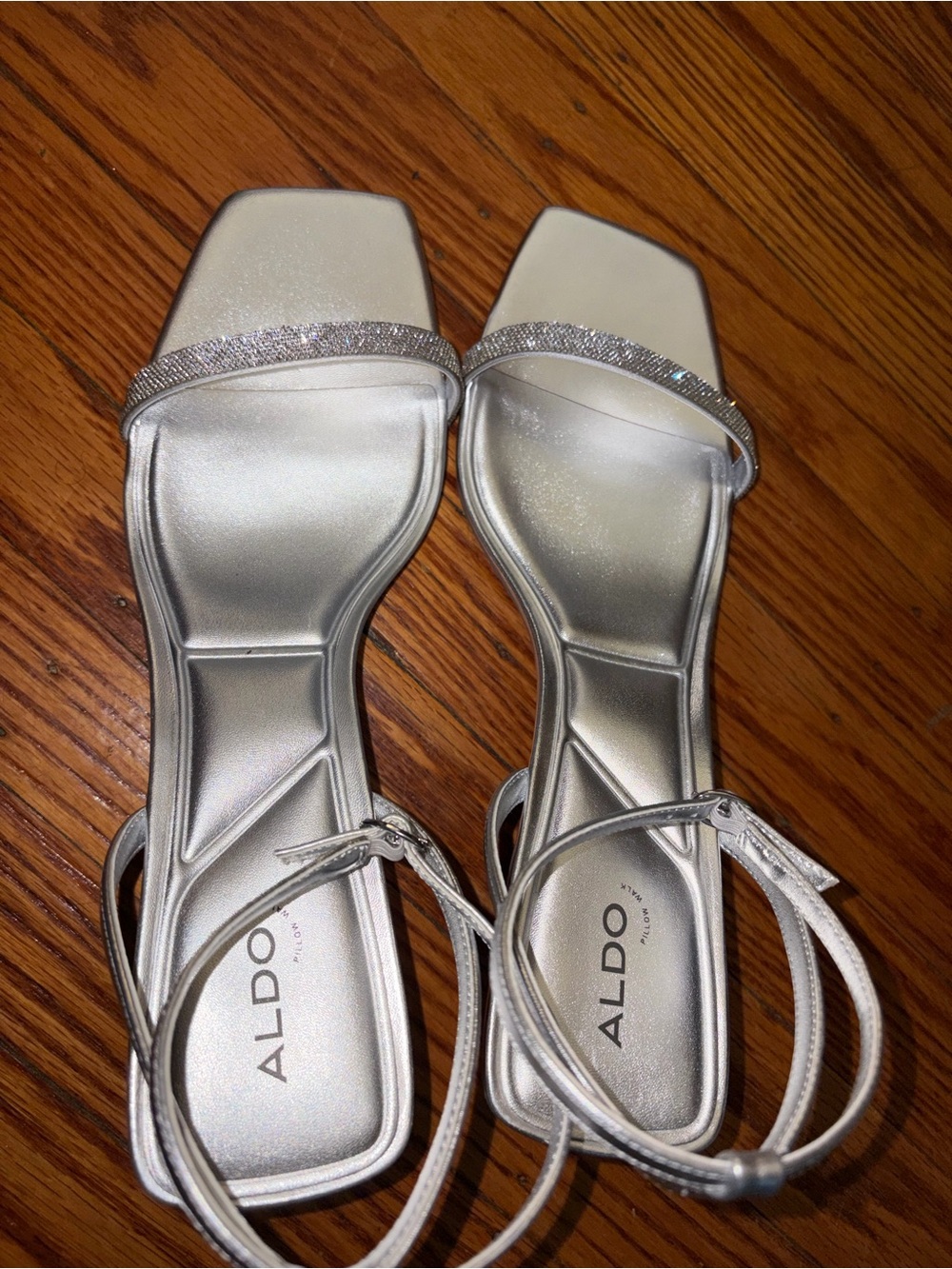 Aldo Silver Rhinestone Strap Heeled Sandals